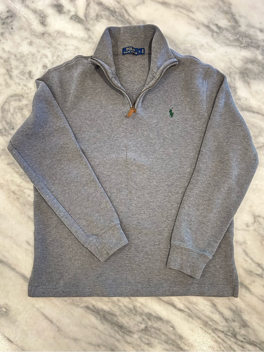 POLO Ralph Lauren Estate Rib Quarter Zip Sweater Pullover Grey Green Pony L